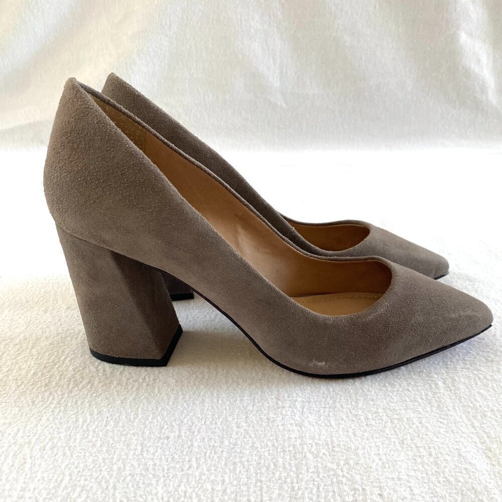 Botkier Tabitha pointed toe suede pump Womens 6 warm grey block heel designer - Picture 2 of 9